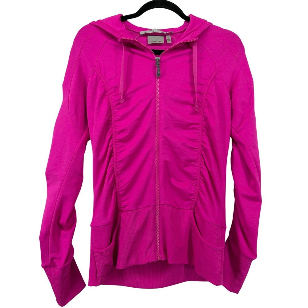 Athleta Size Small Circuit Hoodie Pink Ruched Full Zip Jacket 903671‎ Sporty